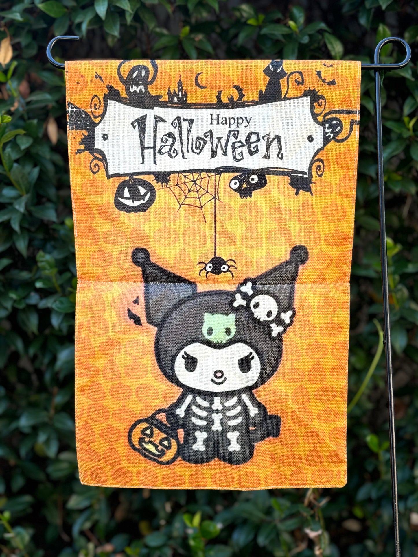 Spooky Season Kuromi Skellington Garden Flag